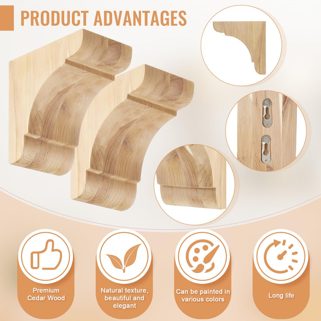 2 Pcs Wood Corbels, 5.5'' D X 5.5'' H X 3.5" W, Cedar Wood