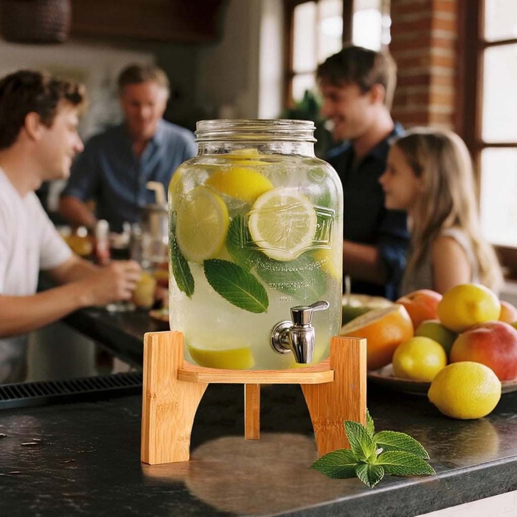 Wood Drink Dispenser Stand Natural Bamboo Fits 6-8 Inch Diameter Beverage Jugs Elegant & Sturdy Stand, Parties, &