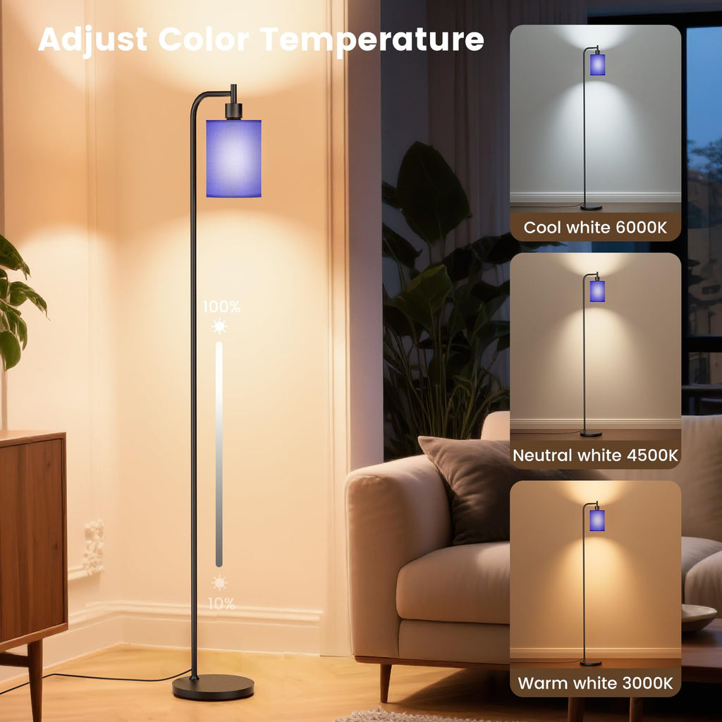 Floor Lamp with Linen Shade, Dimmable Tall Standing Lamp with Remote Control & 3 Color Temperatures, Modern Floor