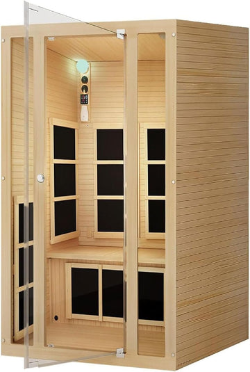 JNH Lifestyles Joyous 2-Person Low EMF FAR Infrared Sauna with Chromotherapy Light for Home Indoor Spa Use