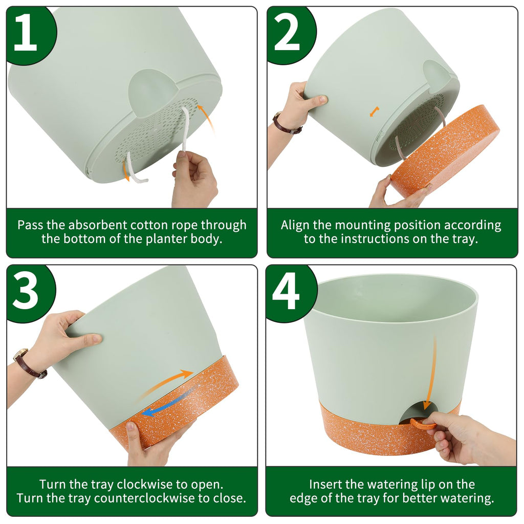 12 Inch Self Watering Plant Pots and Planters, 2 Pack, Green