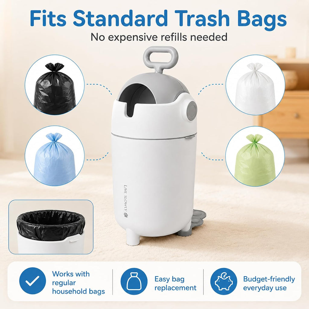 12L Baby Diaper Pail Odor Locking with Airtight Lid & Child Safe Lock,White