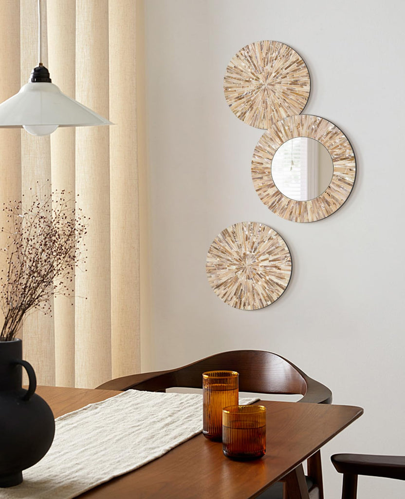 Boho Mother of Pearl Decorative Wall Mirror,Brown
