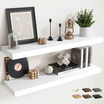 40 Inch Floating Shelves, 9"Deep Wall Shelf, 60 Lbs Capacity, White, 2pcs