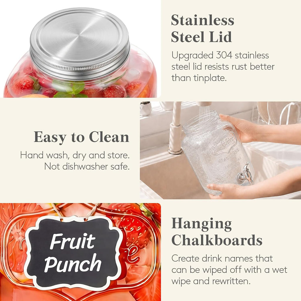 Gallon Glass Drink Dispenser with Stand & Fruit Infuser - Set of 2