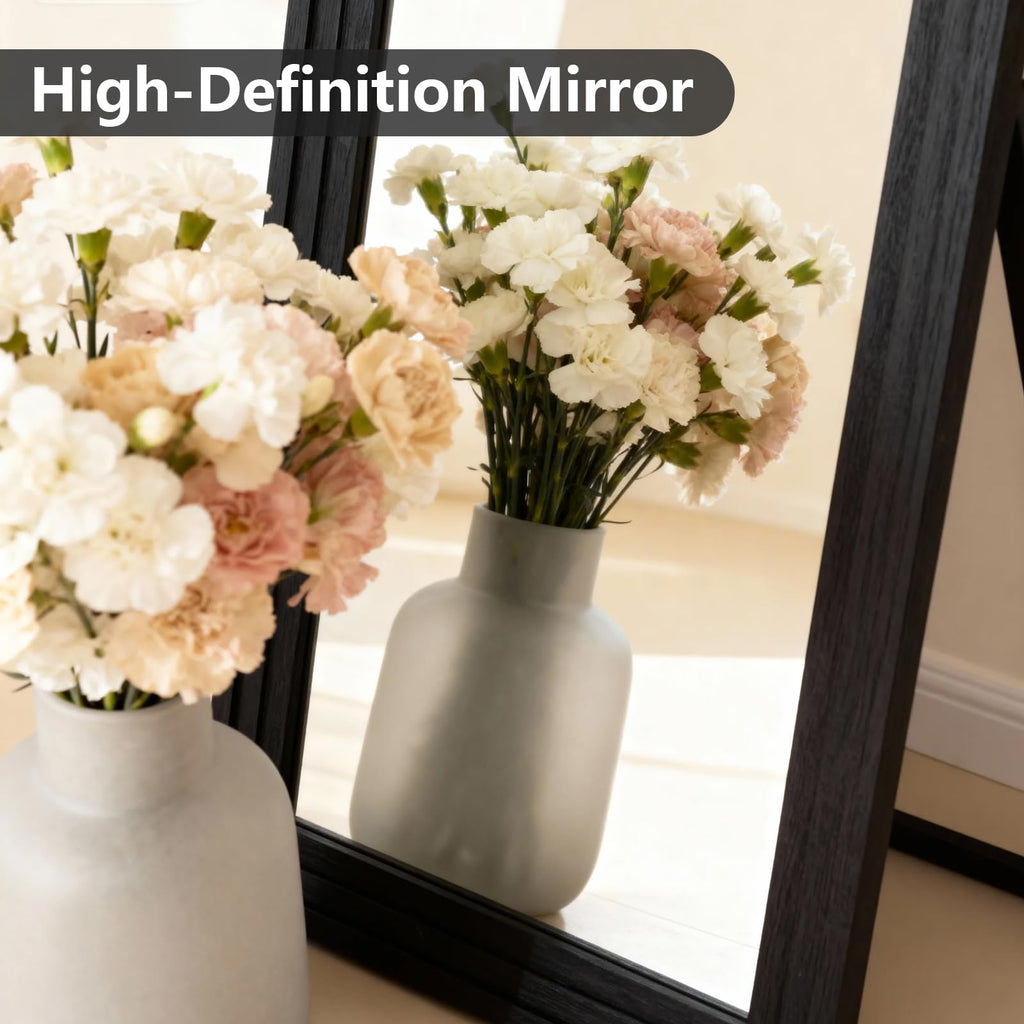 Large Mirror Full Length 71"x30" Floor Wood Frame Full Body Mirror with Stand Black