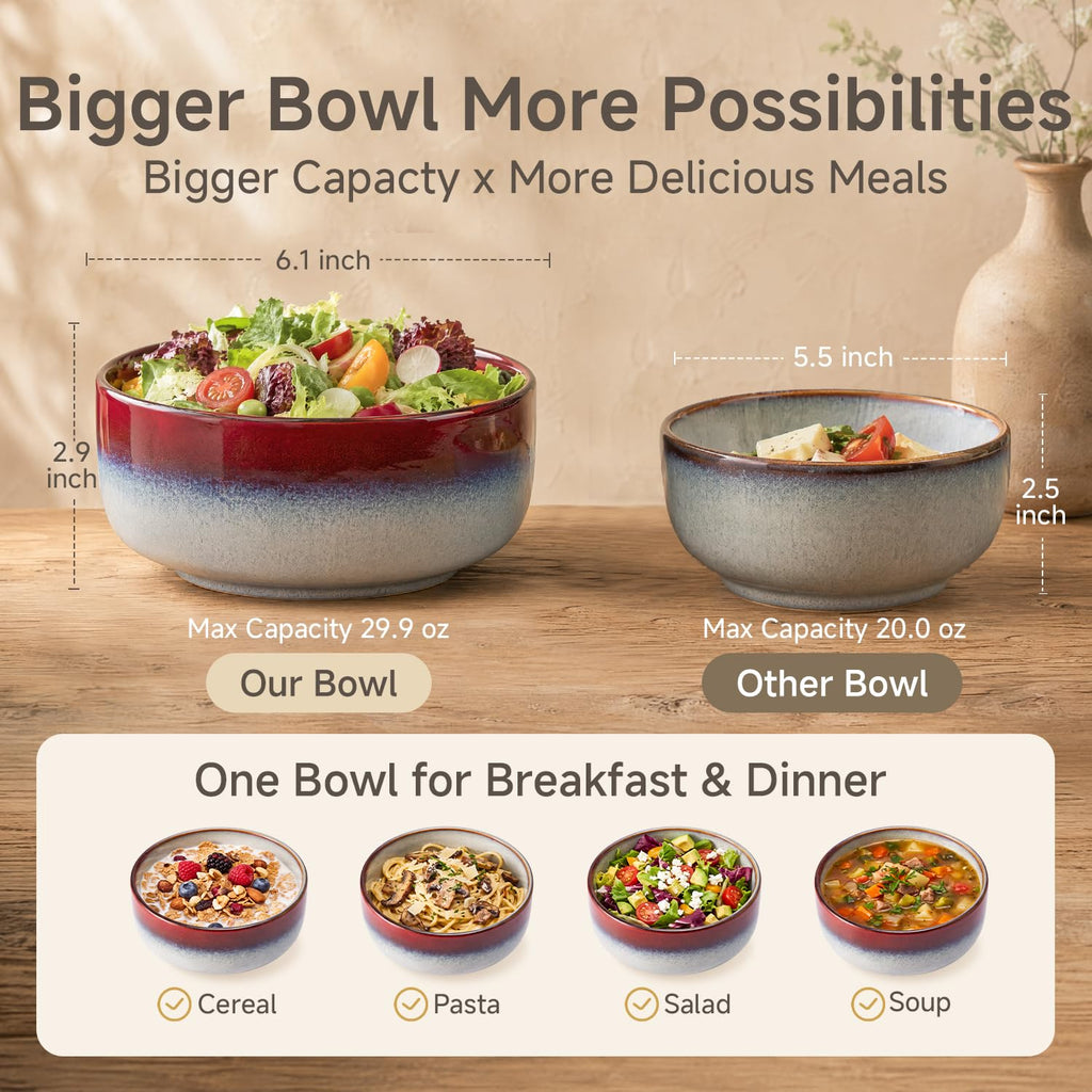 Dinnerware Set for 8, Red Reactive Glaze Plates and Bowls Sets