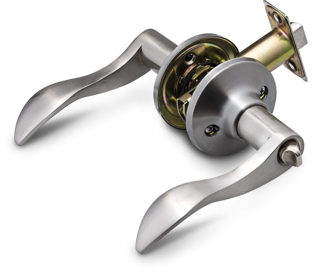 Entrance Lever Door Handle [Lock with Two Keys] or Front Door with a Satin Nickel Finish, Reversible for Right & Left