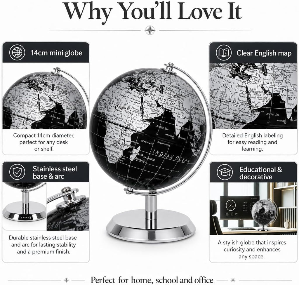 5.5 Inches Mini World Globe Black Rotating Desktop Globe