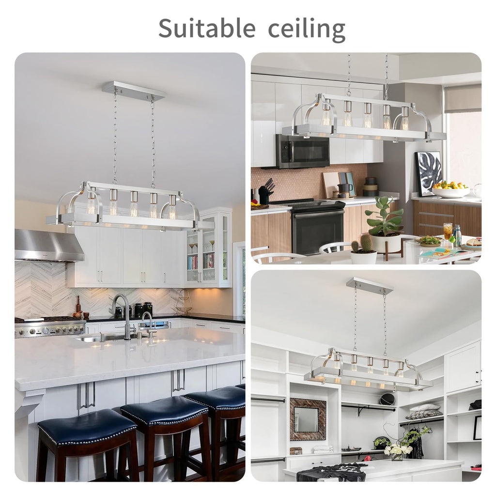 5-Light Metal Pot Hanging Rack Chandelier Linear Pendant Ceiling Lighting Rustic Farmhouse Fixture Kitchen Island