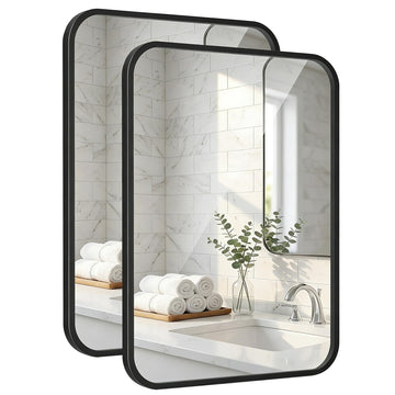 2-Pack 24x36 Inch Matte Black Rounded Rectangle Vanity Mirrors