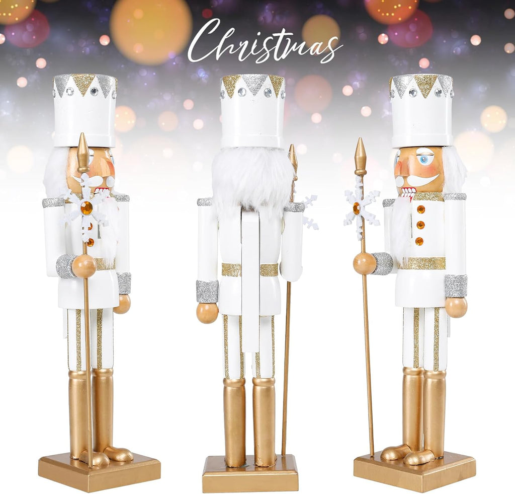 15 Inch Christmas Nutcracker Decorations,White King Wooden Figures