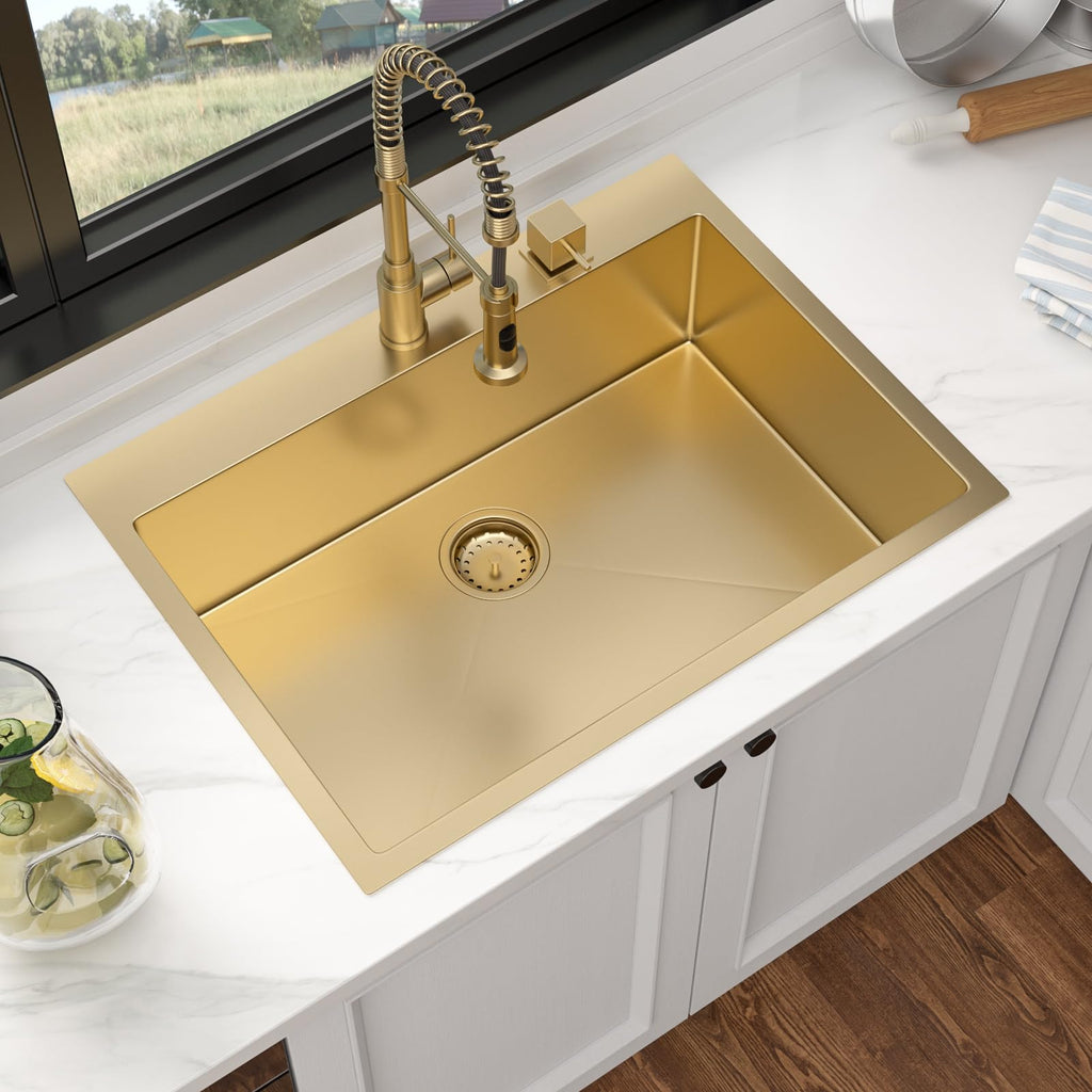 30 Inch Gold Stainless Steel Drop Sink with Offset