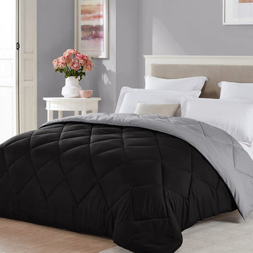 King Size Reversible Comforter Black Grey, Boy All Season Bedding
