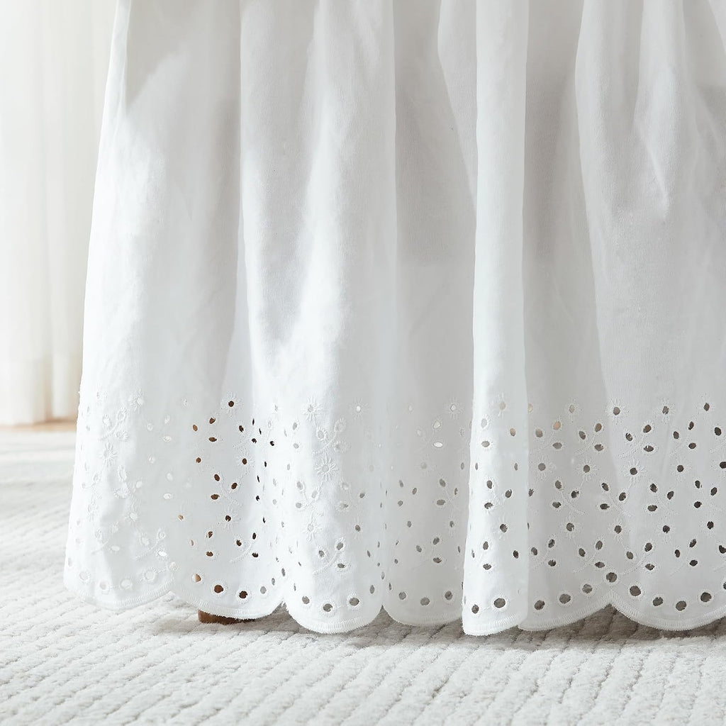 Vintage Eyelet Bed Skirt Single Queen/King/Cal King Off White - Dust Ruffle - Wrap Around Bed Skirt - Coquette Decor