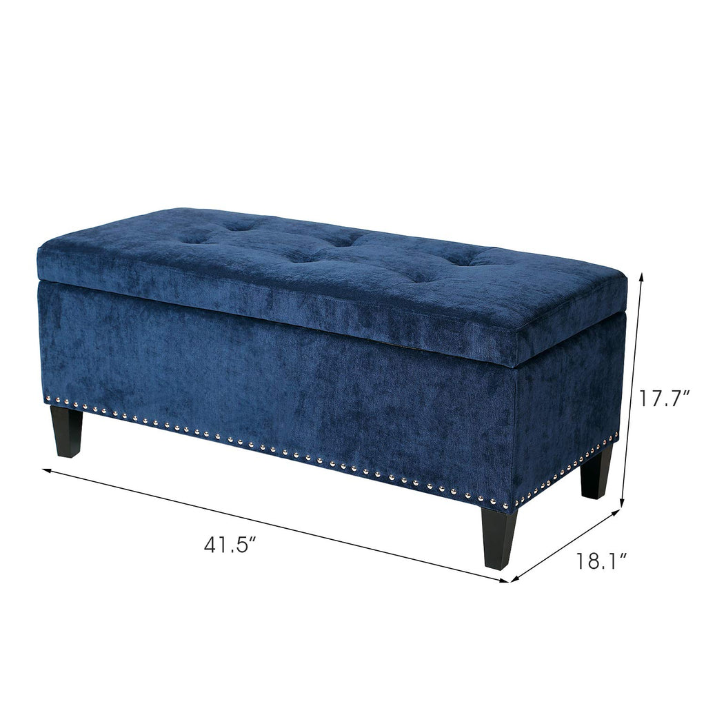 Fabric Lightweight Design Rectangular Tufted Lift Top Storage Bench Footstool with Solid Wood Legs and Nailhead Trim