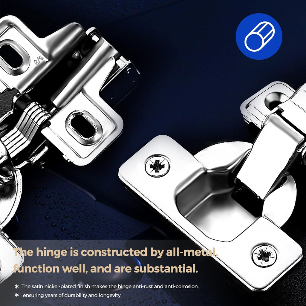 30 Pack 15 Pairs Short Arm Kitchen Cabinet Hinges for 5/8 Inch Overlay Cabinet, Brushed Nickel 105 Degree Opening Angle