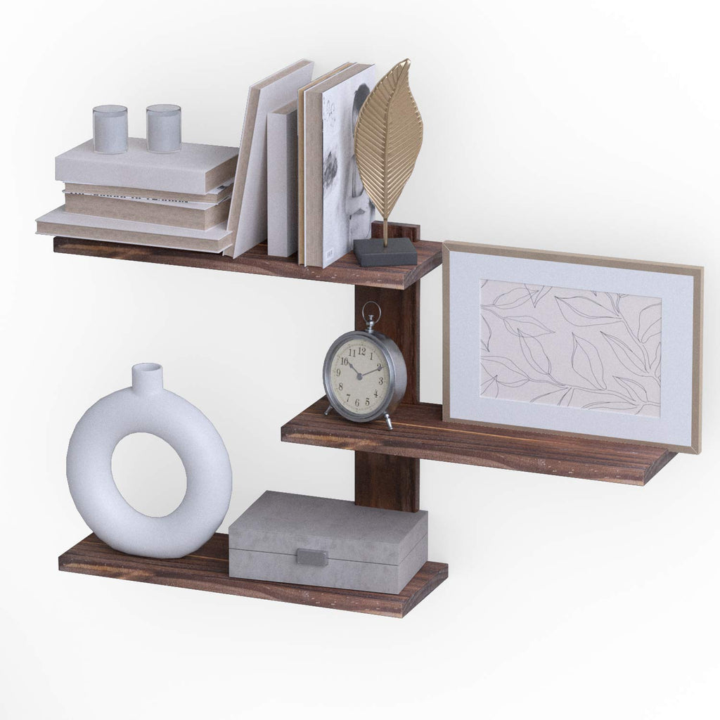 Passi Wall Mount 3 Tier Adjustable Floating Shelves Solid Wood with Bracket - Picture Ledge Photo Frame Display