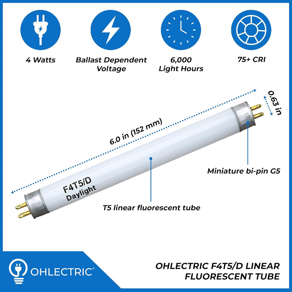 Linear Fluorescent Tube 6-Inch (4-Pack) T5 4W Straight