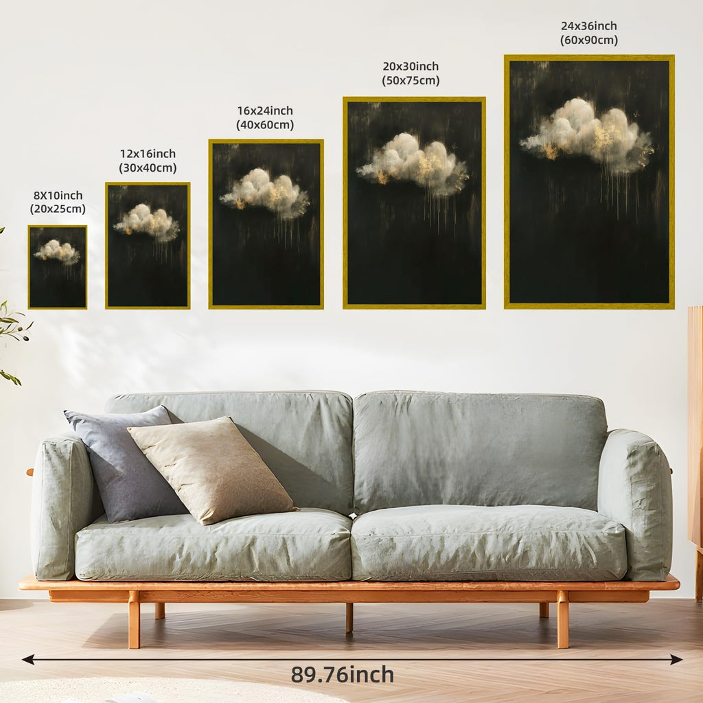 Gold Framed Abstract Cloud Wall Art Modern Darkness Moody Landscape Poster Minimalist Dark Academia Canvas Painting