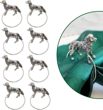 Napkin Rings Animal Napkin Rings Animal Napkin Rings Holder, for Family Gathering or Every Day (Dog (Silver)) - Set of 8