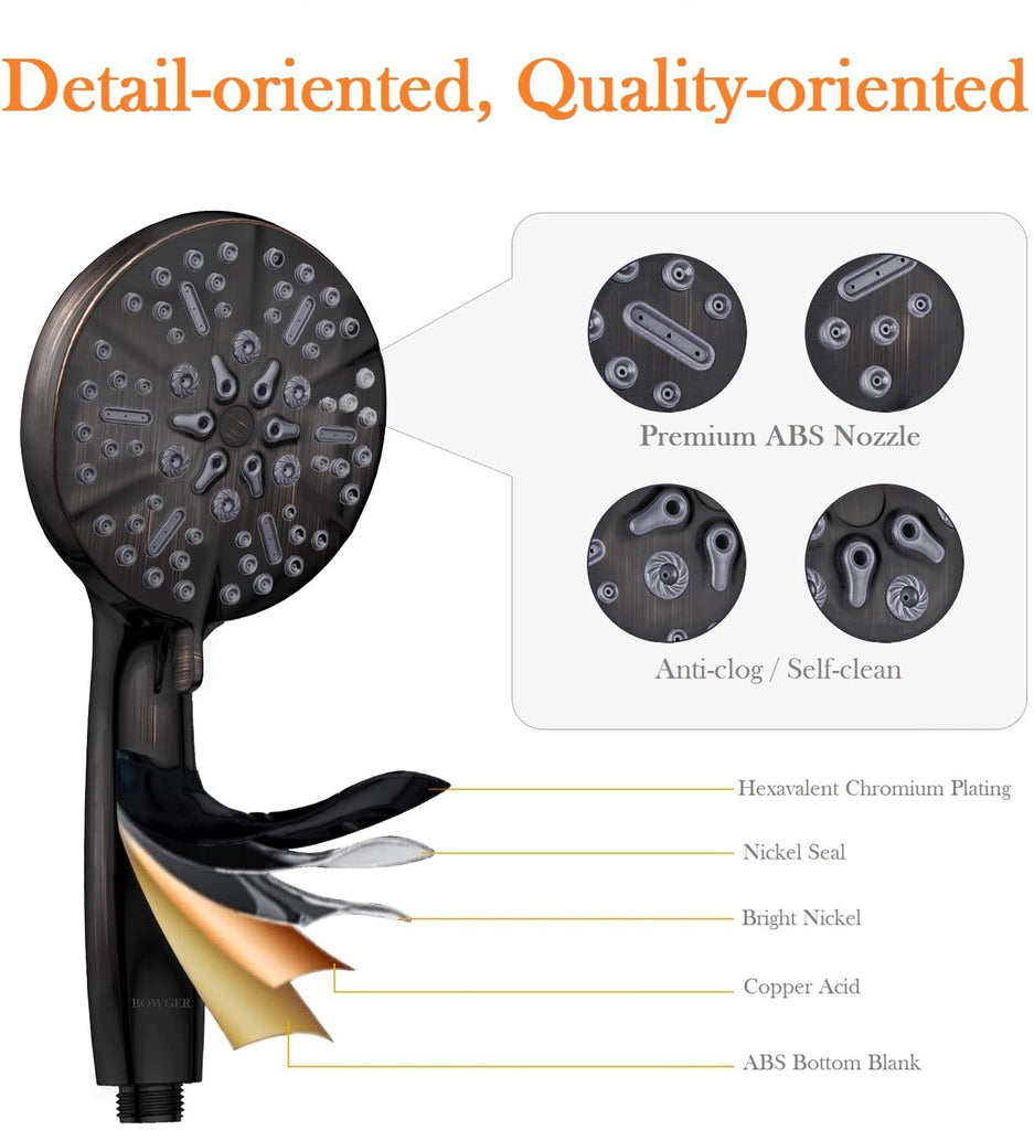 ORB High Pressure Shower Head with Handheld - Multifunctional High Flow Rain Showerhead with Extra 60" Long Hose and