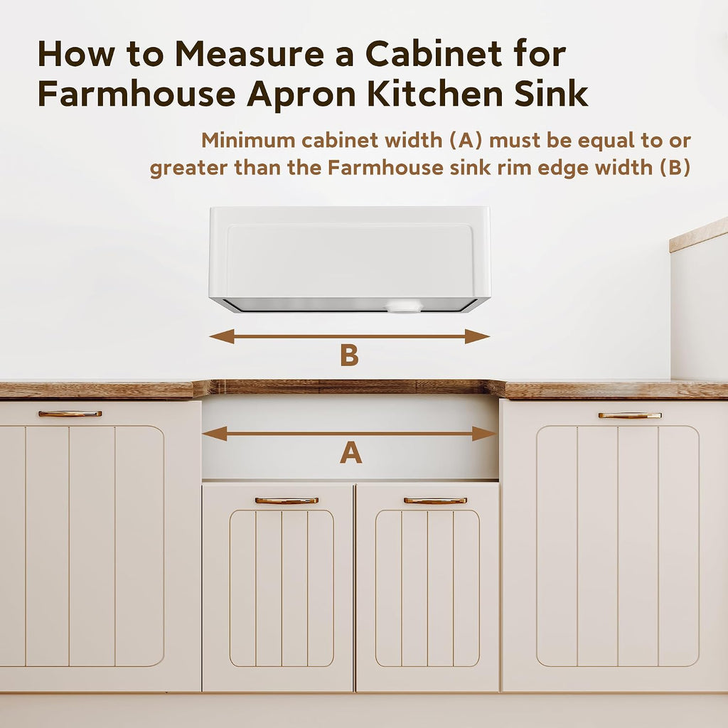 White Farmhouse Sink Fireclay Apron Front Kitchen Sink Single Bowl Kitchen Sinks, 33x20x10 Deep Workstation Sink with