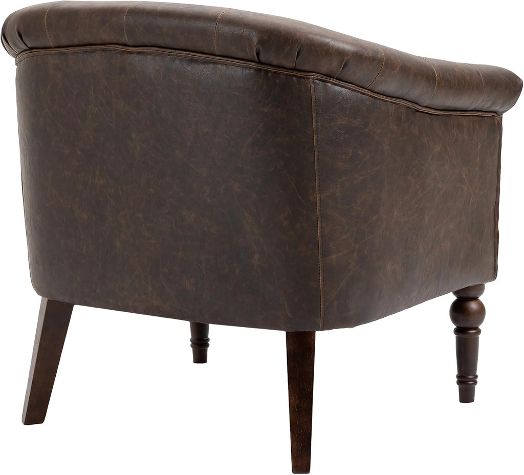 PU Leather Barrel Club Chairs, Modern Accent Chair, Chocolate - Set of 2