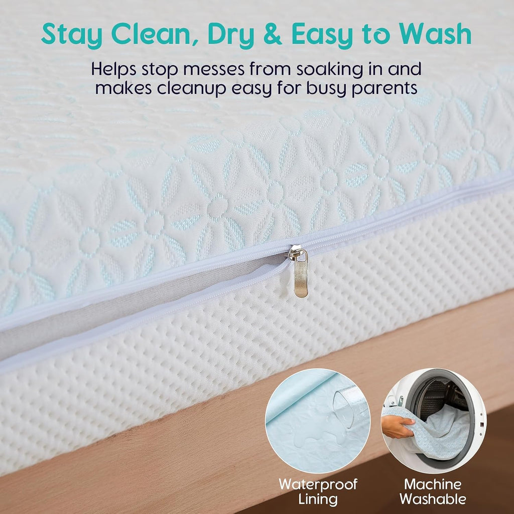 4 in 1 Crib Mattress, 6" Dual Sided Memory Foam Toddler Bed Mattress, Cotton Heat & Tencel Cooling Cover, Firm