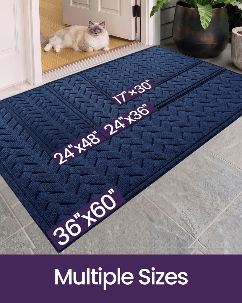 Front Door Mat Outside Entrance 2x3 Heavy Duty Entry Floor Doormat | Wave Navy, Dirt Trapper, Rubber Back, Non Slip