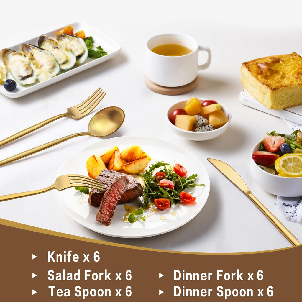 30-Piece Gold Silverware Set, Flatware Set for 6, Food-Grade Stainless Steel Cutlery Set, Includes Spoons Forks