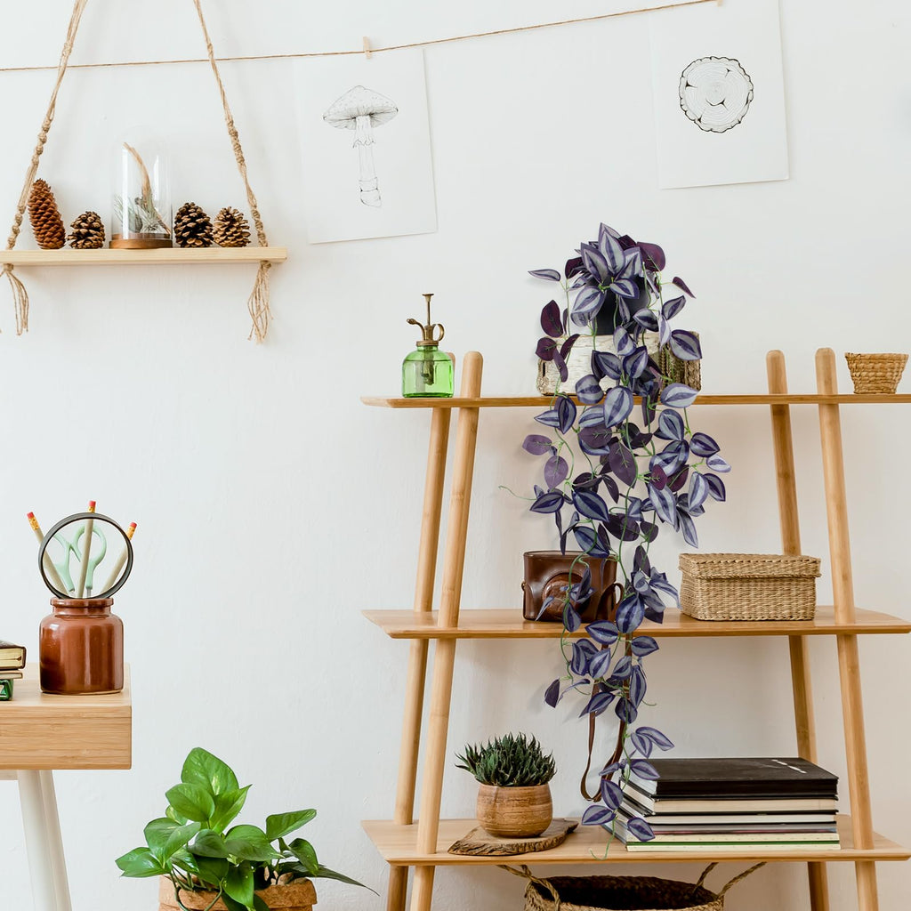 2Pack Small Fake Hanging Purple Plant Artificial Potted Plants Indoor 39-in Long Faux Dark Black Vine Plant for Shelf