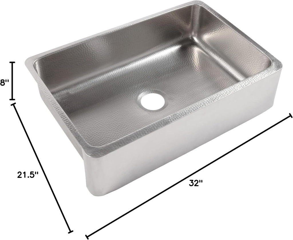 Lange 32 in Stainless Steel Farmhouse Sink, Apron Front | Brushed 16-gauge stainless, apron front undermount, single