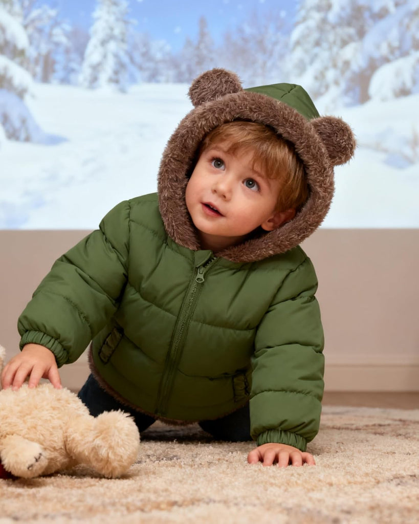 Toddler Boys Puffer Jacket with Bear Ear Winter Coat