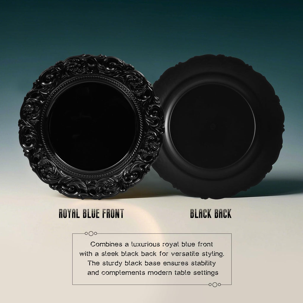 Black Charger Plates Bulk 10Pcs - 13" Black Chargers for Dinner Plates, Floral Embossed Decorative Charger Plate for