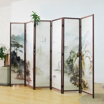 6 Panel Room Divider Screen, Double Faced Room Divider Folding Wall Divider for Room Separation, Mountains and Waters