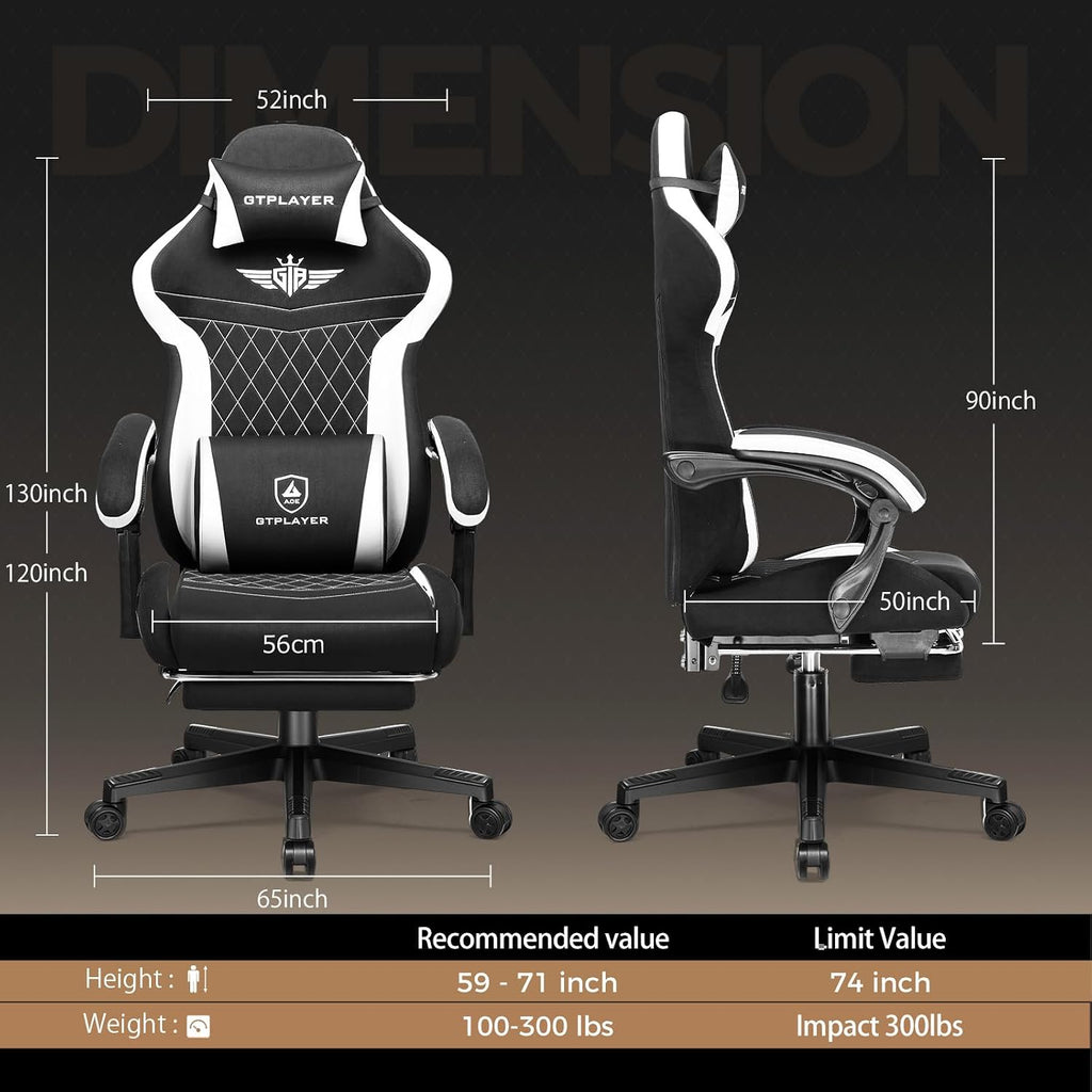 Gaming Chair with Footrest, Big and Tall Game Chair High Back Computer Office Chair with Lumbar Support for Adults