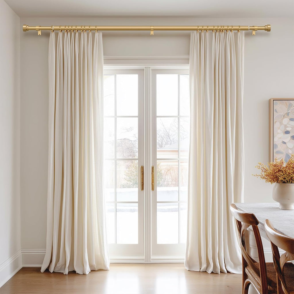Gold Heavy Duty Curtain Rods for Windows 66 to 120 Inches Adjustable Length 1" Diameter Brass Curtain Rod with Modern