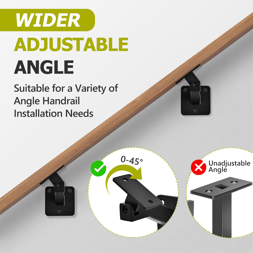 6 Pack Handrail Brackets for Indoor Stairs, Heavy Duty Hardware Support Stair Railing Bracket for Stairways, with