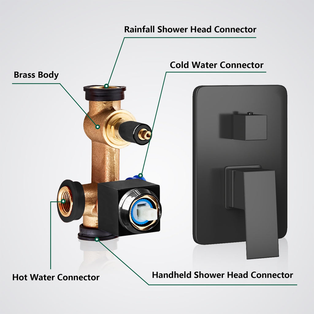 Shower Head Matte Black, Shower Faucet Set Bathroom Shower System with 8 inch Square Rain Shower Head Wall Mounted