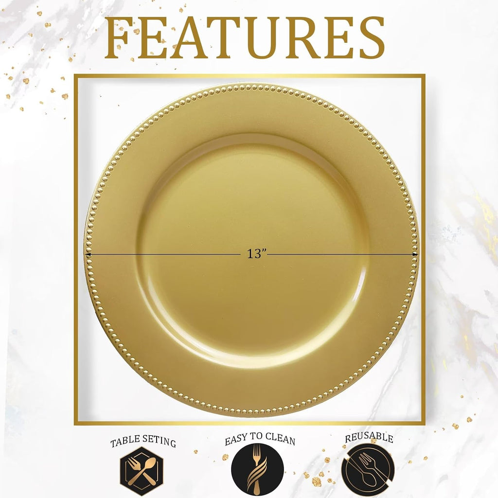 Gold Plastic Charger Plates - Set of 12