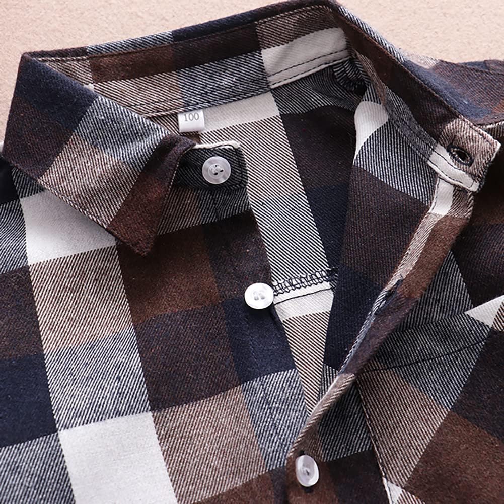 Kids Little Boys Girls Baby Red Plaid Flannel Long Sleeve Button Down Flannel Shirt Plaid Tops Girl Boy Clothes