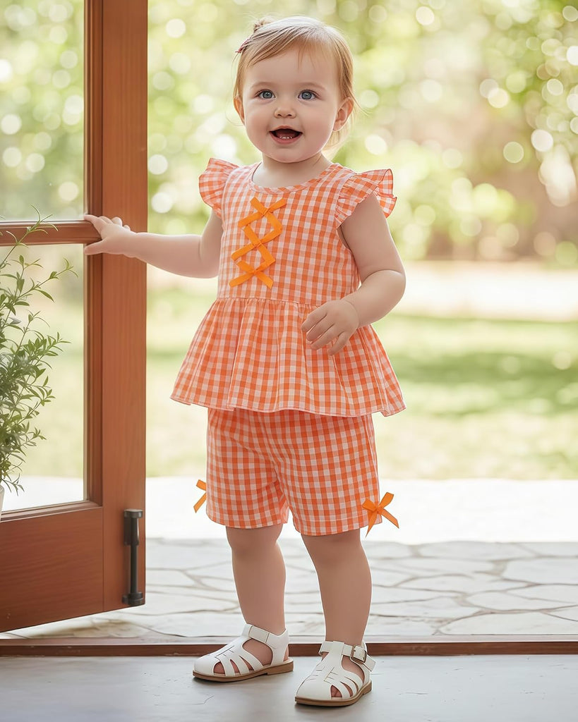 Toddler Baby Girl Summer Clothes Cotton Ruffled Sleeve Shirt Tops and Shorts Set Outfits