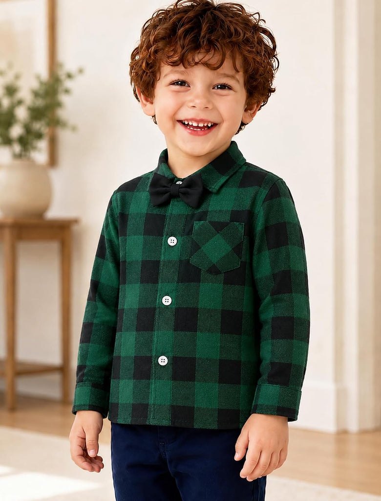Boys Button Down Shirt Plaid Flannel Dress Shirt Long Sleeve
