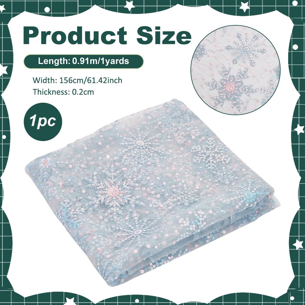 1 Yard Snowflake Sequins Tulle, 61inch Light Blue