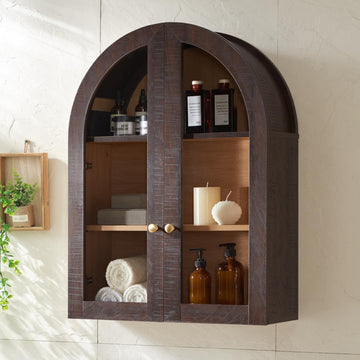 Bathroom Arched Wall Cabinet Medicine Cabinet, 23.5×31.4 Inch Bathroom Cabinet Wall Mount with Glass Doors &