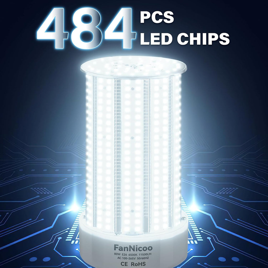 2 Pack 1000W Equivalent Led Corn Bulb Super Bright 11500 Lumen 6500K Daylight White 80W Corn Light Bulb E26/E39 Base