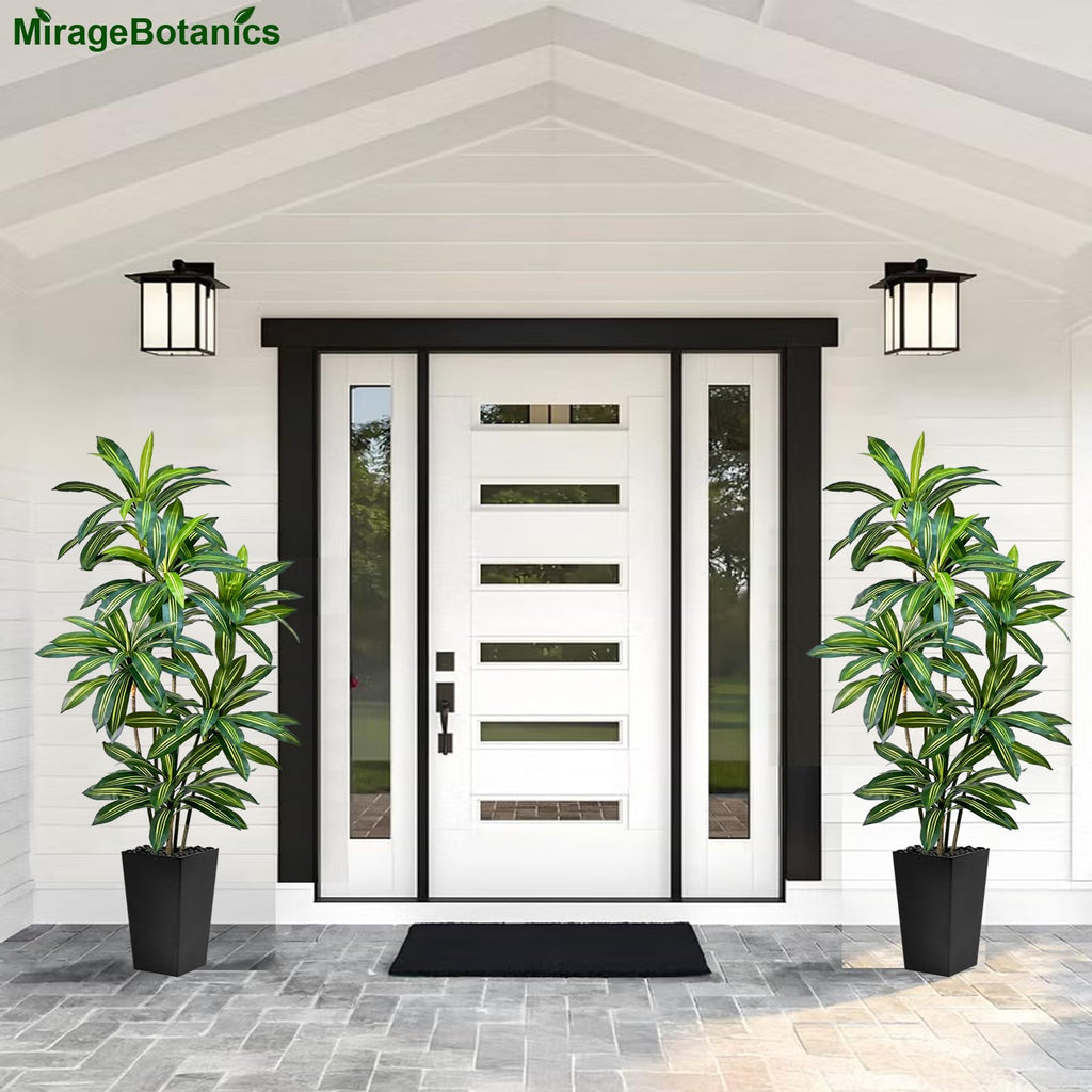 Dracaena Tree 7FT Tall Fake Plant with White Planter - Realistic Faux Dragon Tree with Tall Planter - Indoor Floor