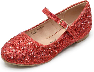 Girls Dress Shoes Sparkle Mary Jane Ballet Flats with Rhinestone Princess Flower Wedding Shoes