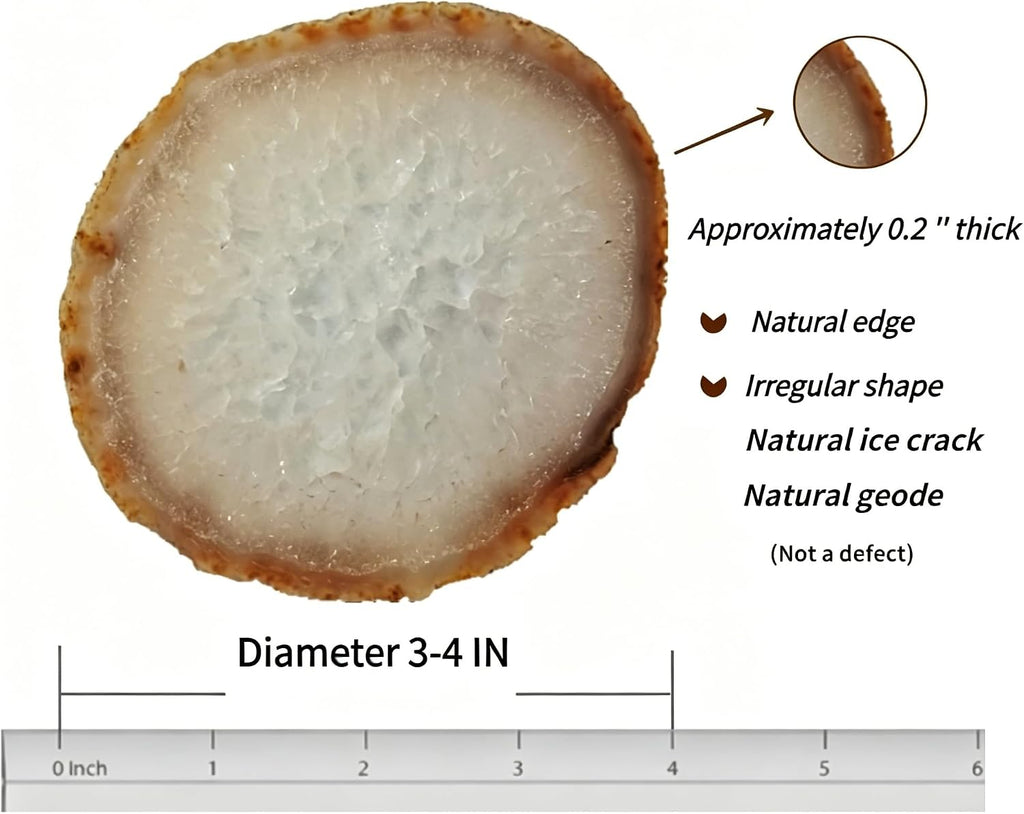 Agate Coasters Geode Agate Sliced Cup Mat 3-4'' Natural Color Polished Coasters with Rubber Bumper for Drinks - Set of 4
